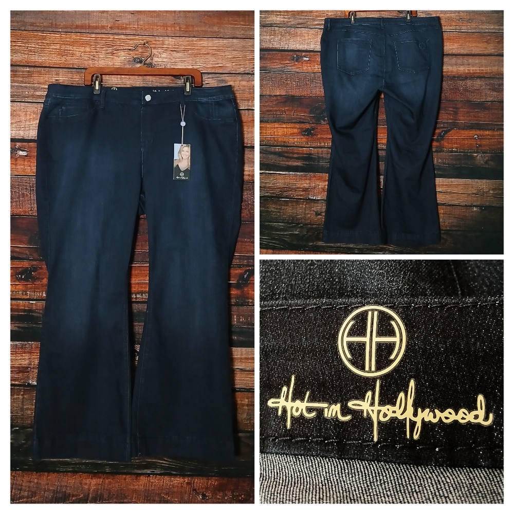 NWT Laurie Felt Hot in Hollywood Jeans 3XP Silky Pull On Flare Dark Wash Stretch
